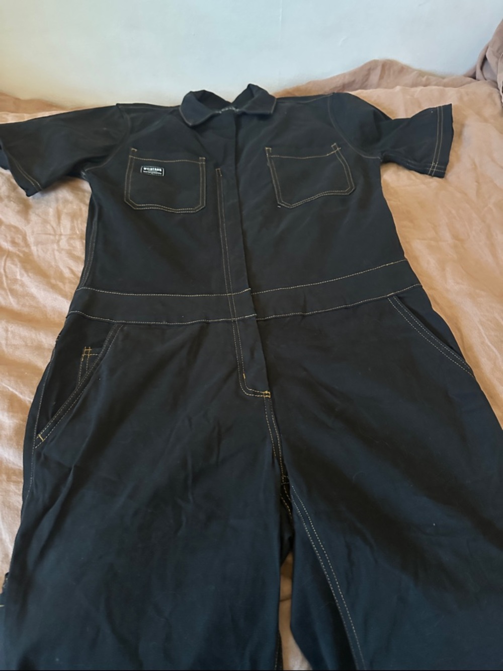 Wildfang ladies Black Short-Sleeve Utility Small Jumpsuit w/Contrast Stitching - Picture 4 of 5